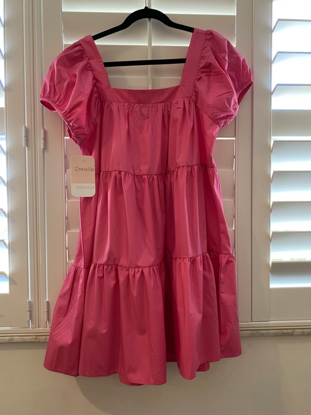 Women’s Baby Doll Pink Tiered Square-Neck Dress